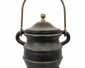 Antique Cast Iron Smudge Pot with Brass Lid and Handle