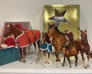 Breyer Horse Figurines: Quarter Horse Family and Foal with Accessories