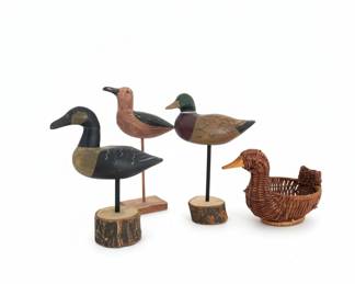Vtg Decorative Carved Wooden Duck Decoys and Duck Lamp second image