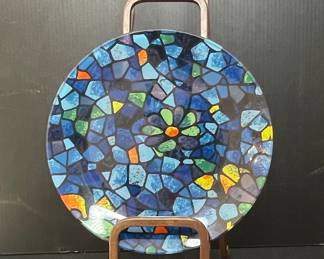 Mid-Century Modern Colorful Textured Glass Mosaic Plate