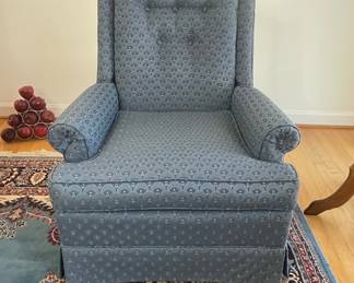 Wingback Armchair with Blue Floral Upholstery