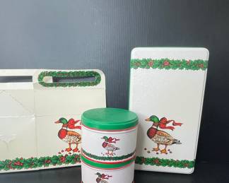 Vintage Cera Mallard Duck Christmas Tin Set