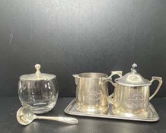 Hotel Palais Royal Sugar Bowl, Creamer, and Tray Set with Ladle