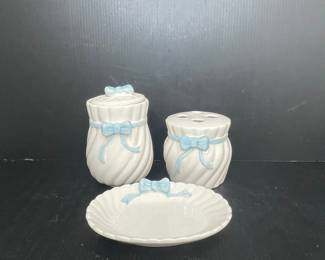 Ceramic Bathroom Accessory Set with Blue Bows 