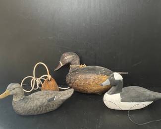 Carved Wooden Duck Decoys signed Herli Daisy Jr. and A.A. Waterfield