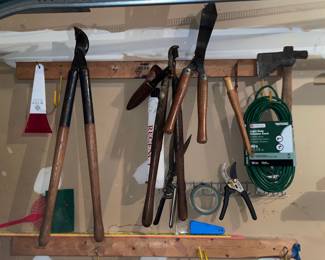 Assorted Garden Tools and Outdoor Extension Cord