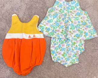 Vtg Baby Romper and Dress/Bloomers Set 