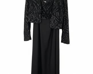 After Dark Black Sequin Embellished Evening Dress with Matching Bolero Jacket