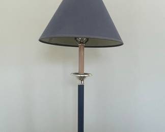Modern Brass and Dark Blue Table Lamp with Gray Shade