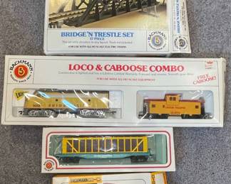 Bachmann HO Scale Power Pack, Loco & Caboose Combo, and Bridge 'n Trestle Set