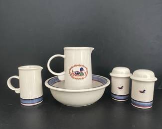 Ceramic Pitcher, Bowl, and Salt and Pepper Shakers