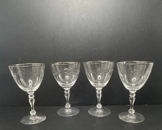 Etched Crystal Coupe Glasses with Silver Rim