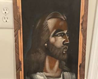 Vintage Black Velvet Painting of Jesus Christ