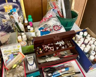 Craft and art supply table.