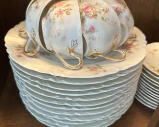 Antique Limoges pink floral china set.