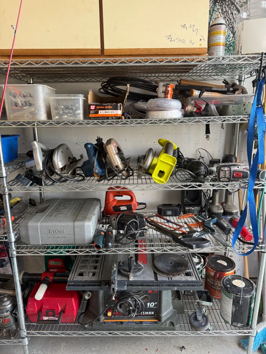 Craftsman table saw; Ryobi circle saws; drills, saws, and other power- and hand-tools 