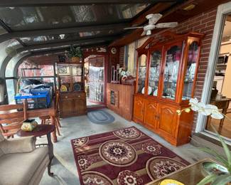 Drexel cabinet hutch; solid wood dining room table and chairs (6 total)