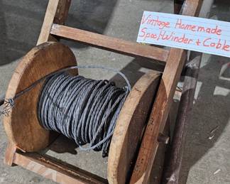 VINTAGE HOMEMADE SPOOL WINDER AND CABLE