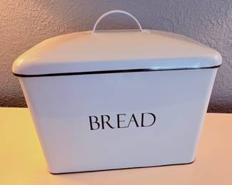 vintage white enamelware bread Storage container 