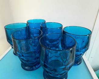 Viking Glass tumblers in the "Bluenique" (aqua blue) color, featuring the "Georgian" honeycomb pattern.