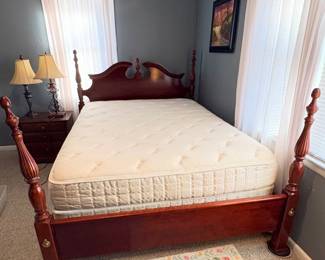 Vintage cherry wood four-poster bed frame and mattress set (Queen) 
