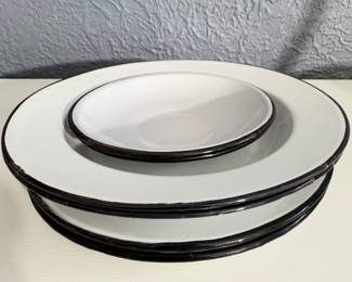 Vintage  enamelware dinner plates and bowls 
