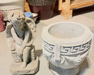 Concrete Angel and flower pot 