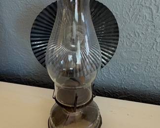 Antique Eagle Glass Oil Lamp w/ Wall Mount and Reflector