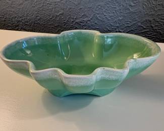 Hull vintage mid-century modern green ceramic  large  bowl
