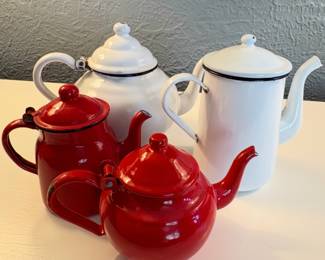 vintage enamel teapots and coffee pots,