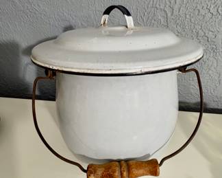 vintage white enamelware chamber pot