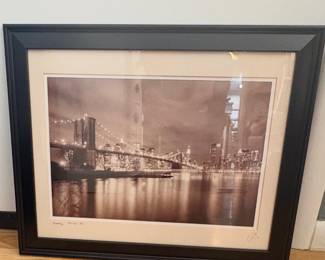 Signed photographic print of the Brooklyn Bridge and NYC skyline 