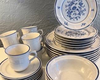 vintage Newcor stoneware dinnerware set in the blue floral pattern— the Villa #680