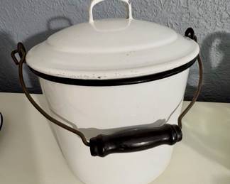 vintage white enamelware chamber pot