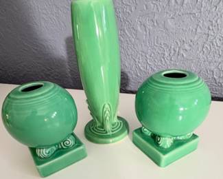 vintage Homer Laughlin Fiesta bulb candleholders in the original green glaze.