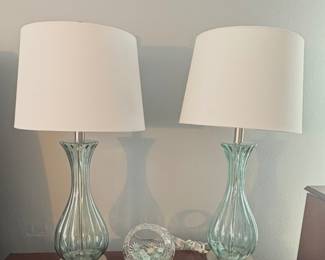 Ursuline bedside table blue glass lamps