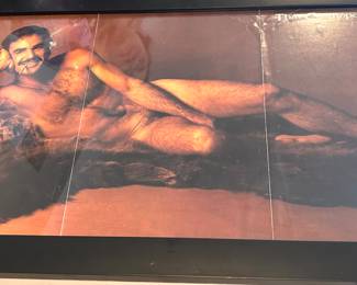 Famous framed original centerfold of nude Burt Reynolds from Cosmo magazine 1972