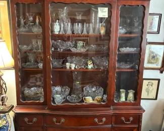Mahogany china cabinet & large collection of American Brilliant Cut  glass