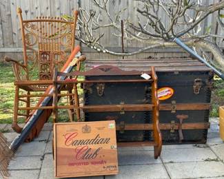Wicker Rocker, Antique Trunks & more