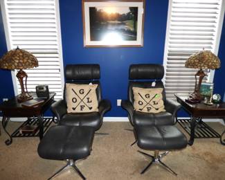 LEATHER CHAIRS WITH OTTOMANS