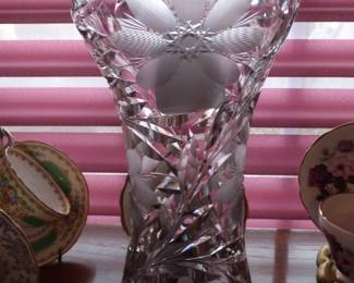 TALL ANTIQUE ETCHED VASE