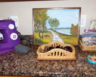 SINGER PORTABLE SEWING MACHINE, SEWING NOTIONS, ETC