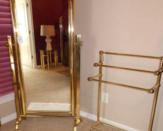 BRASS FULL-LENGTHCHEVAL MIRROR, BLANKET RACK