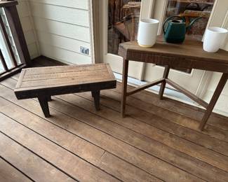 Hand made wooden bench and corner table