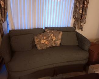 Green Flexsteel brand small sofa/large settee, purchased at Groen's in Dyer, IN, green tapestry/brocade fabric, measures 72" wide, 33" tall, 39" deep, good condition $150.