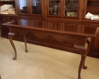 Cherry Kling brand Sofa table federal style, measures 57" long, 17.5" deep, 28" tall, very good condition, $95.