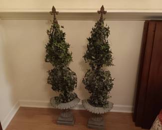 Pair of half silk ivy topiary decor.  Two decor pieces each measuring 47.5" tall, 12.5" wide 7" deep, good condition, a bit dusty, $20 pair.