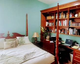 220 Queen Poster Bed. Shelf unit built in NFS
