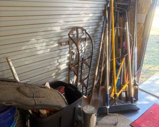 Yard tools / boxes, vintage sled