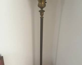 Vintage Brass Torchiere Floor Lamp with Fluted Milk Glass Shade